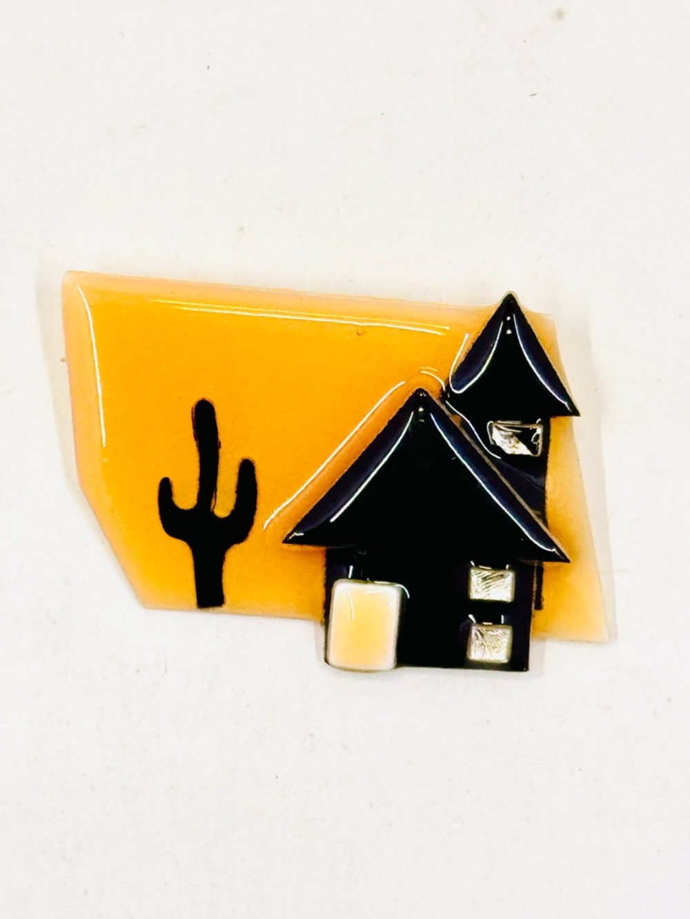 House Pins by Lucinda Vintage Yellow & Black Desert House Scene With Cactus